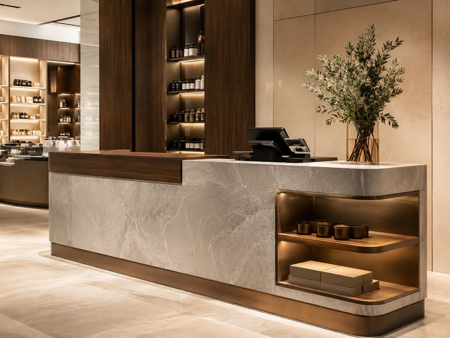 Retail checkout-counter interior direction