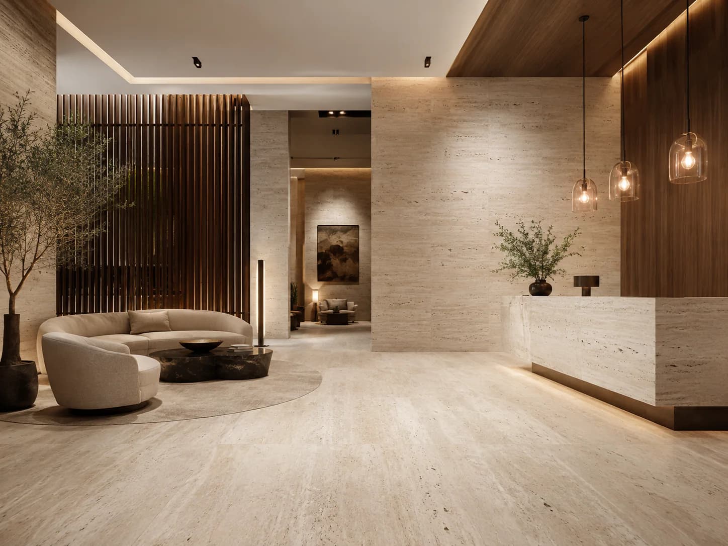 Travertine-Look Porcelain commercial application